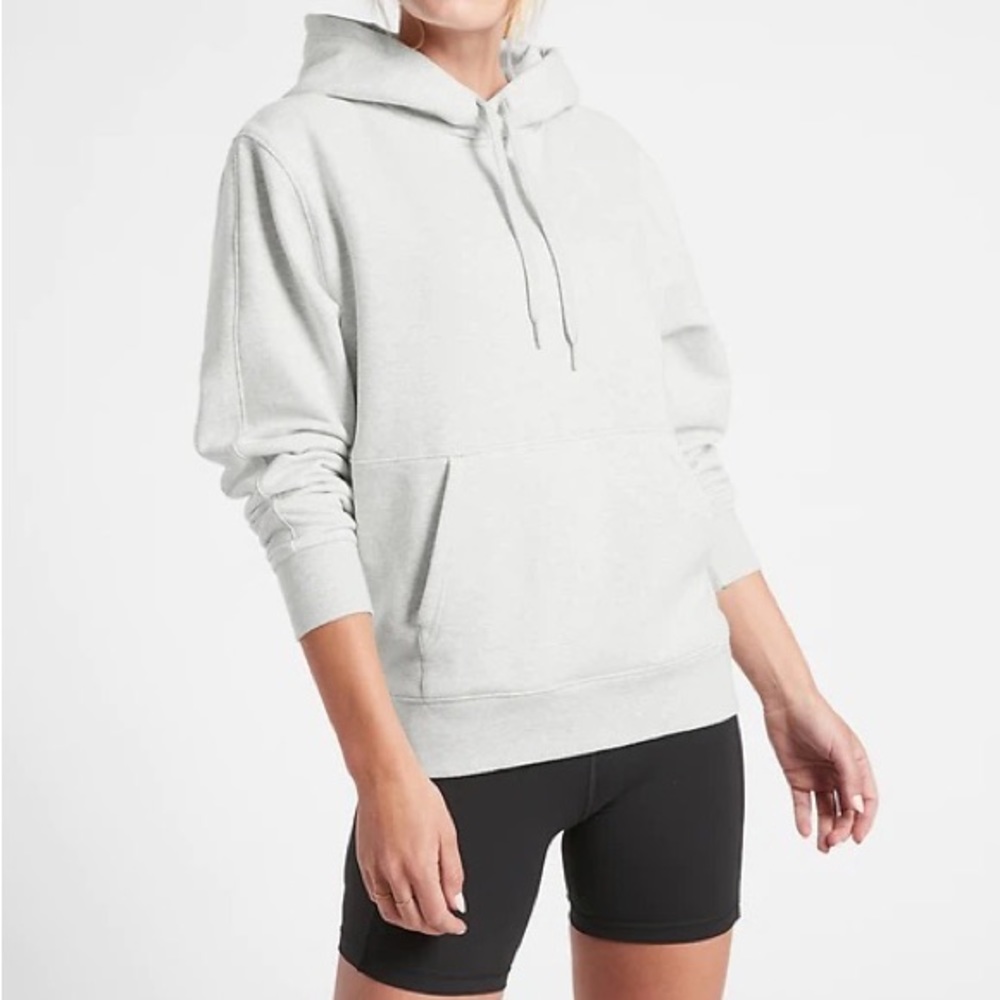 ATHLETA PLUSH OVERSIZED WHITE GRAPHIC DESIGN HOODIE EUC SZ L